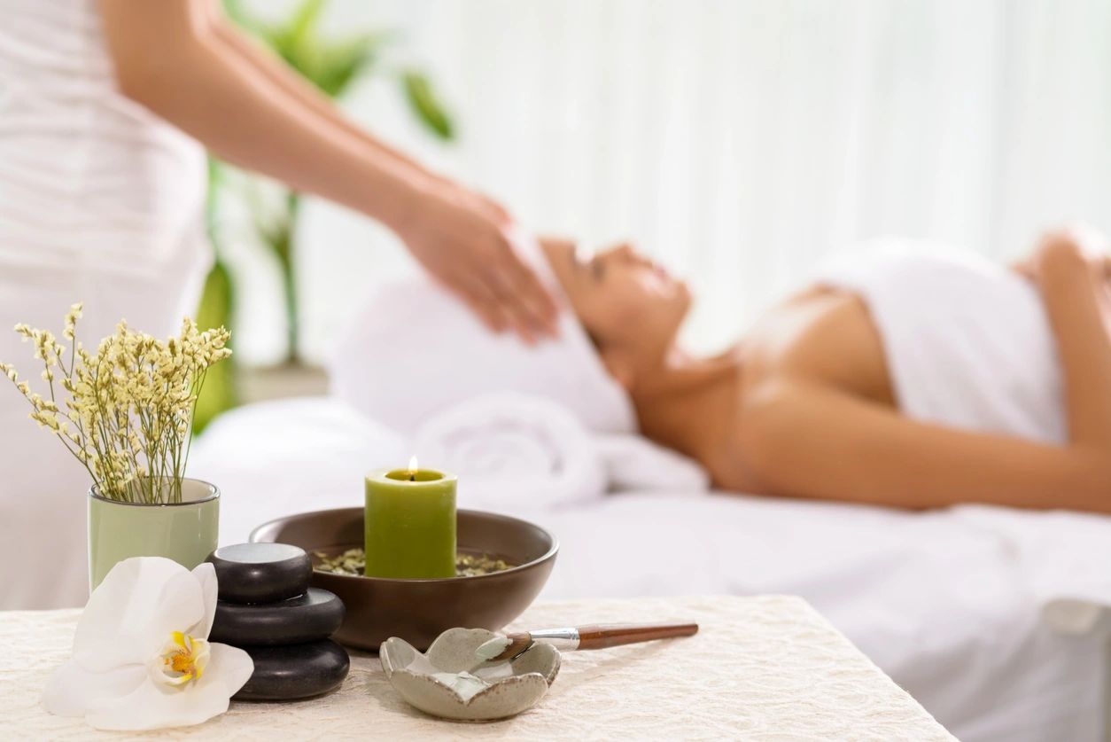 Spa massage table with orchid and candles